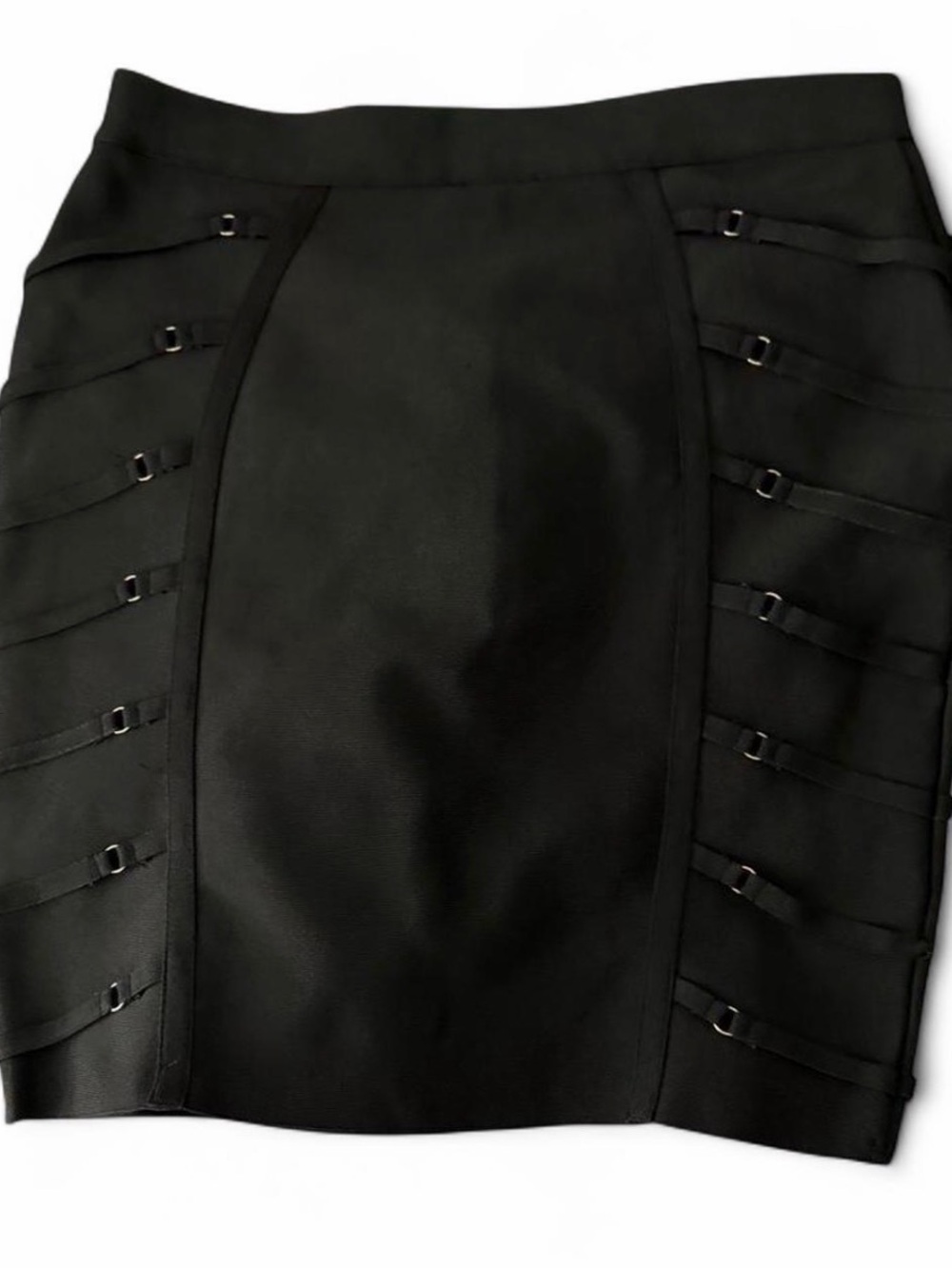 Black Panel Mini Skirt with Decorative Straps